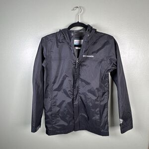 Columbia‎ Youth M Black Omni Tech Jacket Hood Full Zip Lined Pockets Windbreaker